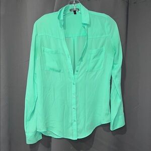 Express Women's Mint Green Button-Up Blouse
